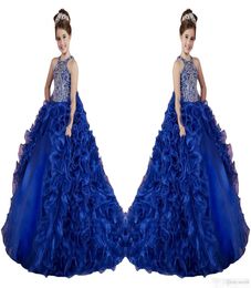 Luxury Royal Blue Little Girls Pageant Dresses Ruffled Crystal Beads Princess Dance Ball Gowns Kids Party For Wedding Flower Girl 4102168