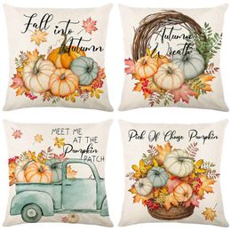 Pillow Hello Autumn Pumpkin Case For Sofa Thanksgiving Harvest Holiday Covers Polyester Cover 45x45cm Home Decor