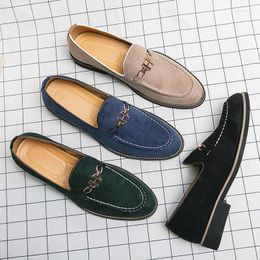 Casual Shoes Four Colours Men's Luxury Suede Party Leather Fashion Style Loafers Man Banquet Wedding Dress Blue