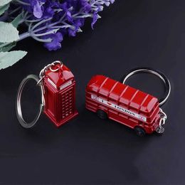 Keychains Lanyards New London Red Bus Key Chain Post Mail Box Holder Telephone booth Charm Pendant Keychain For Men Women Party Gift Ring Q240403