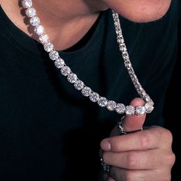 Jóias finas 10mm Sterling Sier D Color VVS Moissanite Diamond Diamond Cluster Tennis Chain Colar para homens Mulheres