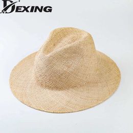 Wide Brim Hats Bucket Philippine Treasure Hand-woven Jazz Top Straw Hat Spring Summer Light Grass Sun for Women Men Fedora Holiday Beach Q240403