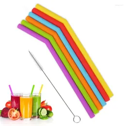 Drinking Straws 1 Set Reusable Silicone Food Grade Flexible Bent Straight With Cleaner Brush Party Bar Accessory