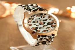 Newest leopard Head geneva Men watches Silicone Rubber Band Women Female leopards Print Man Watch Clock3474539