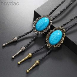 Bolo Ties PU Bolo Tie for Men Cowboy Bolo Tie Necktie Collar Pendant Western Turquoise Necklace for Teens Cowboy Rodeos Accessory 240407