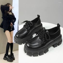 Dress Shoes 2024 Spring Bright Small Leather Women's Thick Sole Heightened Lace Up Retro College English Style