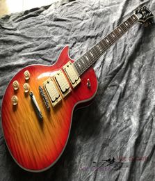 Custom shop Ace frehley signature 3 pickups Electric Guitar Left hand guitar flamed maple woodTransparent red gradual color2008488