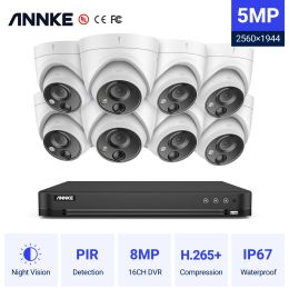 System ANNKE H.265+ 8MP DVR 16CH 5MP Camera Super HD Video Security System 8PCS Weatherproof Surveillance Cameras Kits PIR Detection