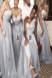 Bridesmaid Dresses 2020 Silver Arabic One Shoulder Beaded Sequins Sexy Modest Junior Maid Of Honour Dress Wedding Party Dress3880638