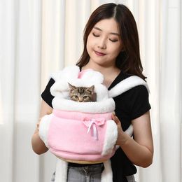 Cat Carriers Warm Fleece Portable Kitten Chest Backpack Pink Cute Pet Puppy Carrier Bag Outdoor Dog Travel Handbag Yorkie Shorthair