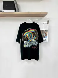 Fashion Luxury Women Rainbow Handwriting O-neck T Shirts Luxury Short Sleeve Tshirts Lady Loose Tees Casual Tops