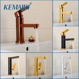 Bathroom Sink Faucets KEMAIDI Good Quality Basin Faucet Rose Gold Polished Space Aluminium Metal Materials Single Handle Water Tap