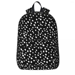 Backpack White Dots On Black Waterproof Student School Bag Laptop Rucksack Travel Large Capacity Bookbag