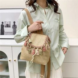 Evening Beach Bags Tassel Grass Woven Bag Summer Water Bucket Women's Small Backpack Multi Use