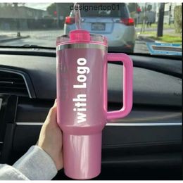 Stanleiness Cosmo Winter Pink Shimmery LIMITED EDITION 40 oz Tumblers 40oz Mugs Lid Straw Big Capacity Water Bottle Valentines Day Gift Pink Parade u0120 F98F