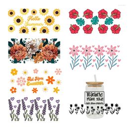 Window Stickers UV DTF Transfer Flower Theme For The 16oz Libbey Glasses Wraps Cup Can DIY Waterproof Easy To Use Custom Decals D2024