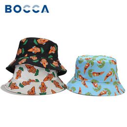 Wide Brim Hats Bucket Bocca cartoon bucket hat Carrot Panama fisherman Mens vegetable print cute double-sided summer travel beach Q240403