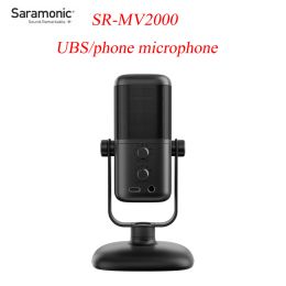 Microphones Saramonic SRMV2000 Mic USBC Mobile phone universal Desk Microphone Recording Real time play back monitor Typec