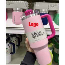 Stanleiness THE QUENCHER H20 40OZ Mugs Cosmo Pink Parade Target Red Tumblers Insulated Car Cups Stainless Steel Coffee Termos Barbie Pink Tumbler Valentines D RW5J