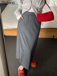 Skirts Summer Striped Print Long Skirt Women High Waist Fashion Casual Ladies Korean Style Loose Office Woman Blazer Suit