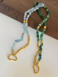 Pendant Necklaces Natural Blue Green Jade Half Beads Choker Necklace Women Jewelry Punk Designer Runway Rare Gown Boho Japan Korean