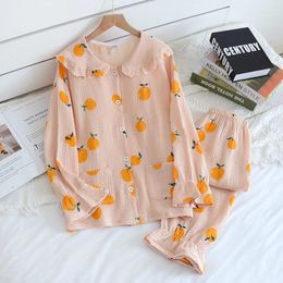 Home Clothing Cotton Pajamas Set Women Print Sleep Sets Long Sleeve Shirt&Pants Autumn Spring Pijamas Suit Cute Homewear 2PCS Sleepwear