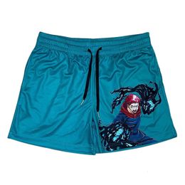 Anime Shorts Men Manga Sports Gym Fitness 3D Printing Quick Dry Mesh Oversized Board 240323