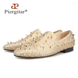 Casual Shoes Piergitar 2024 Fashion Two Colours Genuine Leather Men With Long Spikes Prom And Banquet Men's Loafers Plus Size