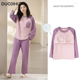 Home Clothing DUOJIHUI Chicly Print With Chest Pad Top Loose Pant Female Pyjamas Set Autumn Basic Simple Fashion Casual For Women