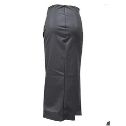 Skirts Spring Casual Clothes Streetwear Pu Leather For High Waist Club Outfits Design Grey Side Slit Maxi Women 2024 Drop Delivery App Dhyd3