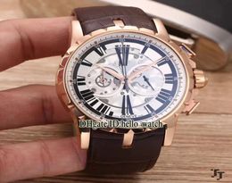 New EXCALIBUR RDDBEX0247 45MM Japan VK Quartz Chronograph White Dial Mens Watch Rose Gold Leather Strap Gents Watches HWRD hellow5715306