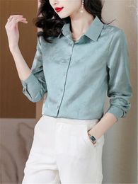 Women's Blouses Fashion Women Shirts Pointed Neck Long Sleeve Woman Blous Basic Shirt Button Up Casual Korean Top OL Female Blouse