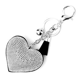 Keychains Lanyards 14 Colour silver plated heart-shaped keychain leather tassel holder metal crystal charm package car pendant gift Q240403
