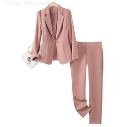 Women's Two Piece Pants Y2K Womens Pants Set Formal Business Work Suit jacket and close-up khaki pink black long sleeved 2-piece setC240407