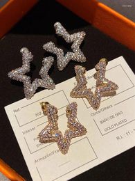 Stud Earrings Flashing Diamonds Zircon Pentagram Star For Women's Light Luxury