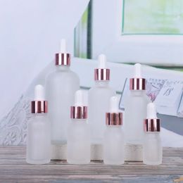 wholesale Clear Frosted Glass Essential Oil Perfume Bottle with Rose Gold Cap Liquid Reagent Pipette Dropper Bottle ZZ