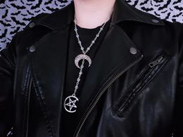 Chains Gothic Moon And Pentagram Necklace - Rosary Occult Nu Goth