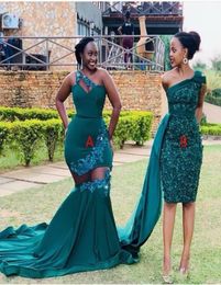 Two Styles Mermaid Bridesmaid Dresses African Lace Appliques Plus Size Maid Of Honour Dress One Shoulder See Through Wedding Guest 6040792