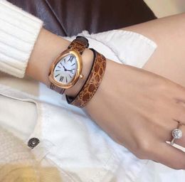 Free Shipping 28MM Women Wristwatch Double Spiral Brown Leather Band Quartz Womens Watches Ladies Watch Mother Of Pearl l017845600