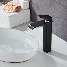 Bathroom Sink Faucets Matte Black Basin Faucet Tall Deck Tap Waterfall Square Spout Mixer