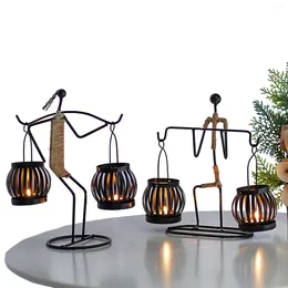 Candle Holders Personality Home Decoration Crafts Wrought Iron Character With Lantern Candlestick Desktop Light Props Holder