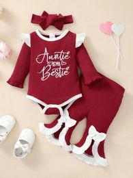 Clothing Sets 0-3 Year Old Born Baby Girls Spring And Autumn Round Neck Long Sleeve Letter Embroidered Horn Pants Fashion Set