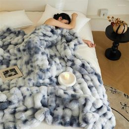 Blankets Artificial Plush Thicken King Size Quilt For Winter Navy Blue Fluffy Throw Blanket Tie-dye Soft Velvet Kid Baby