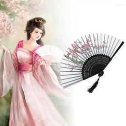 Decorative Figurines Retro Japanese Chinese Folding Silk Hand Held Fan Peach Blossom Bamboo Wedding Party Dance Decor Gifts