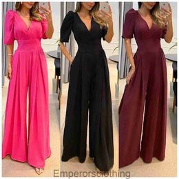 Brand autumn casual womens solid Colour high waist womens wide leg jumpsuit origin