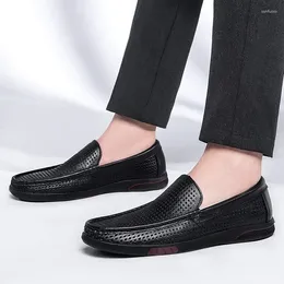 Casual Shoes 2024 Fashion For Men Slip On Leather Spring And Autumn Round Toe Solid Low-heeled Daily Work Business