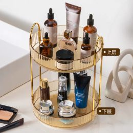 Racks Rotating Bathroom Cosmetics Storage Rack, Multifunctional Desktop Shelving, Double Layer, Household