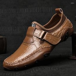 Casual Shoes Men Slip On Moccasins Driving Soft Comfortable Genuine Leather Crocodile Pattern Breathable Business Footwear