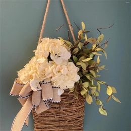 Decorative Flowers Spring Summer Hydrangea Hanging Basket Artificial Flower Wreath For Front Door Home Wedding Decor Farmhouse Cottage