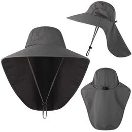 Wide Brim Hats Bucket Hats Wide Brim bucket hat with neck cover for quick drying outdoor sports jungle hiking hat for mens fisherman sun protection hat Q240403